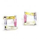 Rhodium Plated with Light Multi-Color Cubic Zirconia Earrings