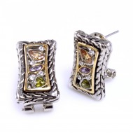 2-Tones Plated with Multi-Color Cubic Zirconia Earrings