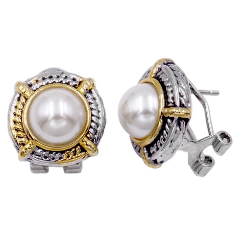 Two Tone Plated With Pearl Earrings