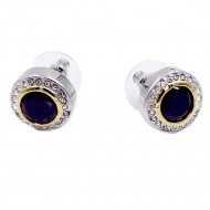 2-Tones Plated Earrings with Black CZ