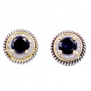 Rhodium Plated 2-Tones Earrings with Black CZ