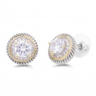 Rhodium Plated 2-Tones Earrings with Clear CZ