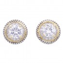 Rhodium Plated 2-Tones Earrings with Clear CZ