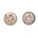 Rhodium Plated 2-Tones Earrings with Topaz CZ