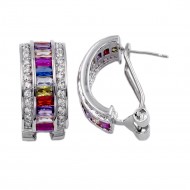 Rhodium Plated with Multi-Color Cubic Zirconia Earrings