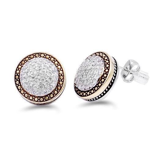 2-Tones Plated Round Earrings with Clear CZ