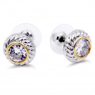 Two-Tone Plated  Clear CZ Earrings