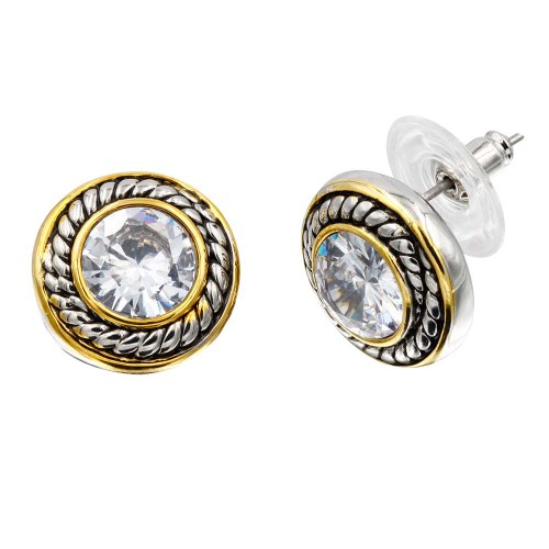 2 Tone Plated With Clear CZ Earrings