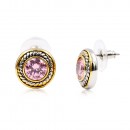 2 Tone Plated With Pink CZ Earrings