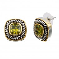 2 Tone Plated With Olive CZ Earrings