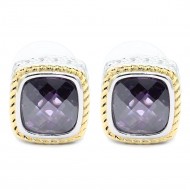 Two-Tone earrings With Purple CZ
