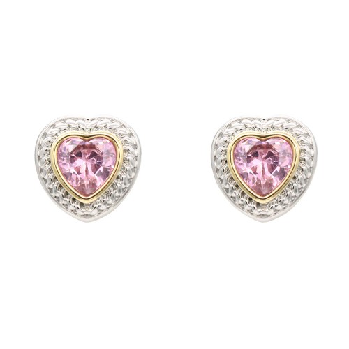 2-Tones with Pink Cubic Zirconia Earrings