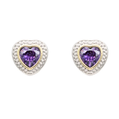 2-Tones with Purple Cubic Zirconia Earrings