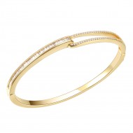 Gold Plated with Hinged Bangle Bracelet AAA Cubic Zirconia 7&quot; for Women
