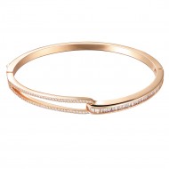 Rose Gold Plated with Hinged Bangle Bracelet AAA Cubic Zirconia 7&quot; for Women