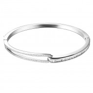 Rhodium Plated with Hinged Bangle Bracelet AAA Cubic Zirconia 7&quot; for Women