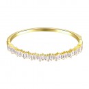 Gold Plated Cubic Zirconia Hinged 4mm Single Row Bangle 7&quot;