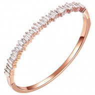 Rose Gold Plated with 4mm Cubic Zirconia Hinged Bangle Bracelet Single Row Prong 7&quot;