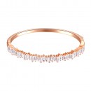 Rose Gold Plated with 4mm Cubic Zirconia Hinged Bangle Bracelet Single Row Prong 7&quot;