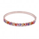 Rose Gold Plated Baguette Hinged Bangles with Multi-Color CZ