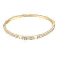 Gold Plated Cubic Zirconia Pull Cord Open Bangle 7"