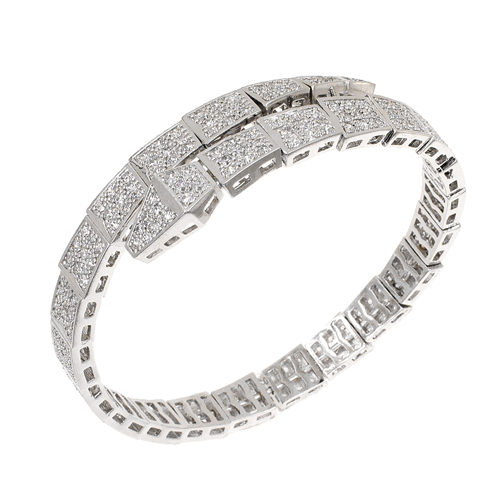 Rhodium Plated Cuff Bangles with Cubic Zirconia