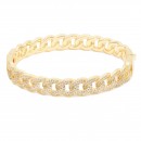 Gold Plated Pave Link Hinged Bangle with CZ