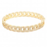 Gold Plated Pave Link Hinged Bangle with CZ