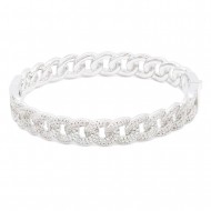 Rhodium Plated Pave Link Hinged Bangle with CZ
