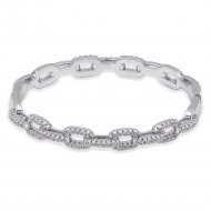 Rhodium Plated With CZ Cubic Zirconia Pave Link Hinged Bangle