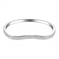 Rhodium Plated Paved with Hinged Bangle Bracelet Paved with Two Rows of Cubic Zirconia 7 Inches for Women