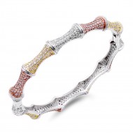 3-Tone Plated Hinged Bangles with CZ