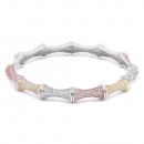3-Tone Plated Hinged Bangles with CZ