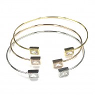 3-Tone Plated with Cubic Zirconia Cuff Bracelets