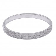 Rhodium Plated With Clear CZ Cubic Zirconia Wide Bangle Bracelets