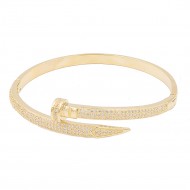 Gold Plated With Clear CZ Nail Bangle Bracelets