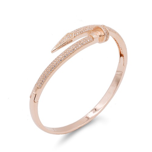 Rose Gold Plated With Clear CZ Nail Bangle Bracelets
