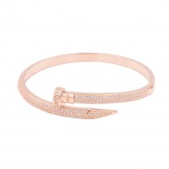 Rose Gold Plated With Clear CZ Nail Bangle Bracelets