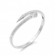 Rhodium Plated With Clear CZ Nail Bangle Bracelets