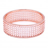 Rose Gold Plated With CZ Cubic Zirconia Wide Bangle