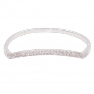 Rhodium Plated With Clear CZ Cubic Zirconia Wave Bangle Bracelets