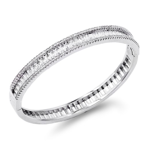 Rhodium Plated Bangles Bracelets with Clear CZ