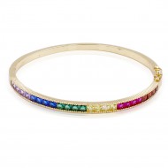 Gold Plated Bangle Bracelets with Multi-Color CZ
