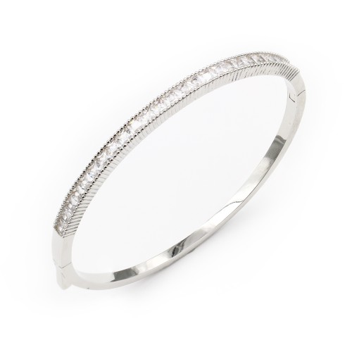 Rhodium Plated Bangle Bracelets with Clear CZ
