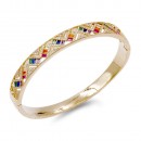 Gold Plated With Multi Color CZ Hinged Bangles