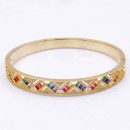 Gold Plated With Multi Color CZ Hinged Bangles