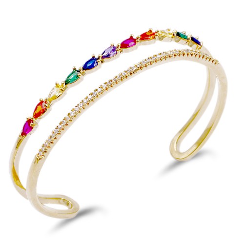 Gold Plated With Multi Color CZ Cuff Bracelets