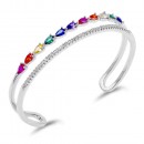 Rhodium Plated With Multi Color CZ Cuff Bracelets