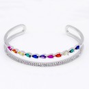 Rhodium Plated With Multi Color CZ Cuff Bracelets