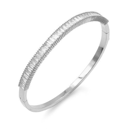 Rhodium Plated With Clear CZ Hinged Bangles